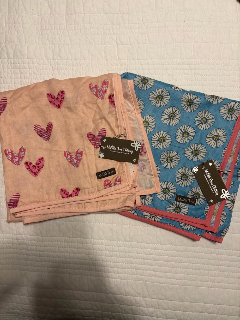 Matilda Jane Pink Heart & Blue Daisy Receiving Blankets